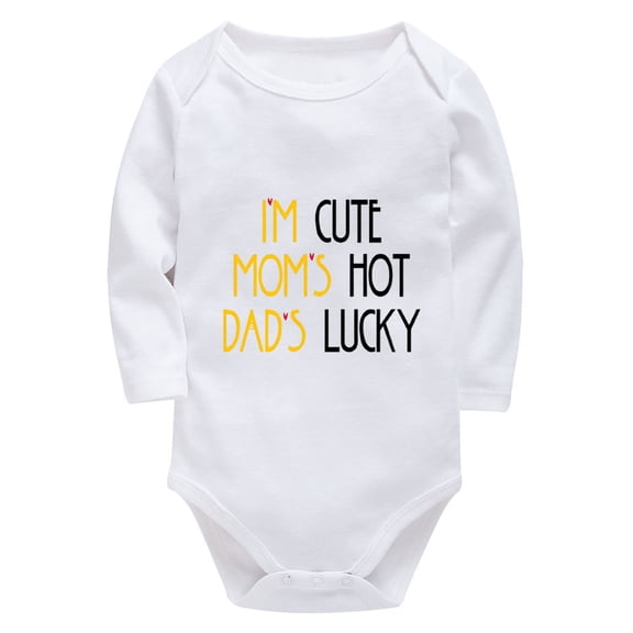 I'm Cute Mom's Hot Dad's Lucky Infant Outfits for Boys Long Sleeve Summer Romper Baby Girl White 0-3 Month Onsie