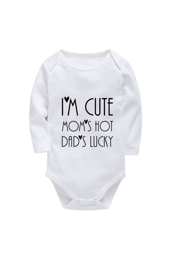 I'm Cute Mom's Hot Dad's Lucky New Born Baby Girls Outfit Long Sleeve Girl Take Home Outfit White Baby Onesie 6-9 Months