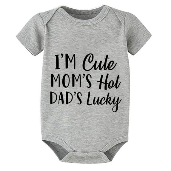 I'm Cute Mom's Hot Dad's Lucky One Piece Baby Boy Outfit Short Sleeve Plain White Romper White Girls Romper