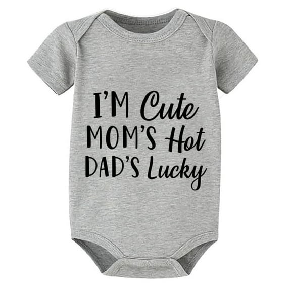 I'm Cute Mom's Hot Dad's Lucky Romper for Baby Girl Short Sleeve Cotton Romper Baby Boy White Boys Bodysuit