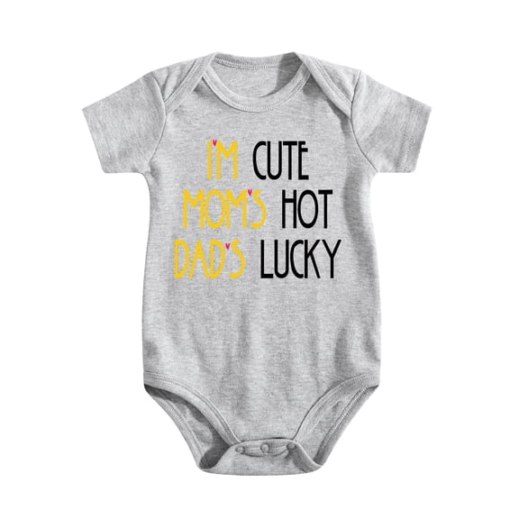 I'm Cute, Mom's Hot, Dad's Lucky - Soon to Be Mom And Dad - Cute Infant One-Piece Baby Bodysuit Light Gray-style-1 3-6M
