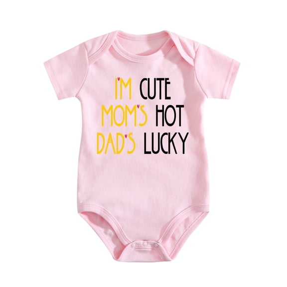 I'm Cute, Mom's Hot, Dad's Lucky - Soon to Be Mom And Dad - Cute Infant One-Piece Baby Bodysuit Medium Pink-style-1 6-9M