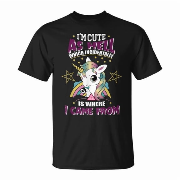I’m Cute as Hell Majestically Evil Unicorns Graphic Cotton Tee Unisex Adult Casual Fantasy Humor T-Shirt, Size L, Color Black
