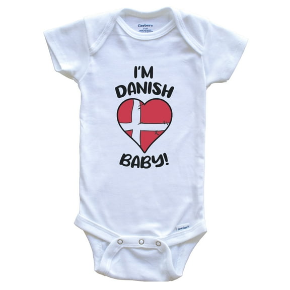 I'm Danish Baby Funny Denmark Flag Heart Baby Bodysuit, 6-9 months white