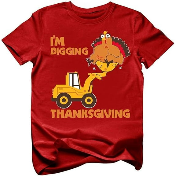 Tstars I'm Digging Thanksgiving Shirts for Boys Toddler Kids Tractor Turkey Shirt 4T Red