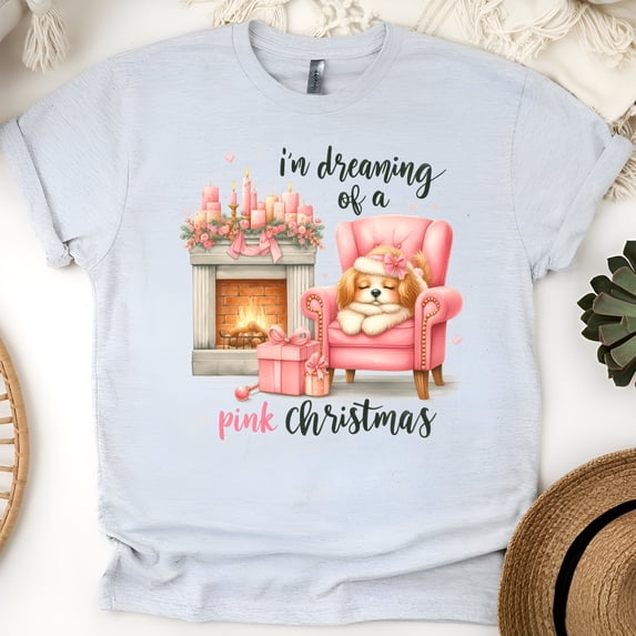 I’m Dreaming of a Pink Christmas T-Shirt | Cute Dog Holiday Graphic Tee, Ash, Size 3XL