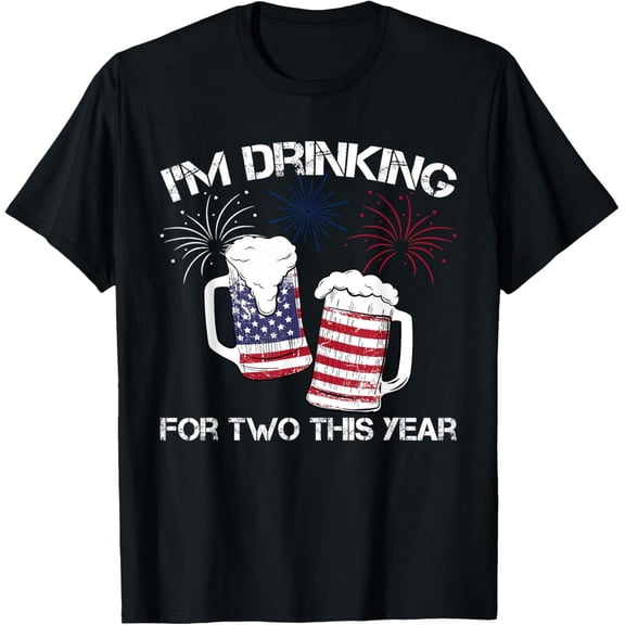 I’m Drinking For Two T-Shirt – 4th of July Pregnancy Shirt for New Dad