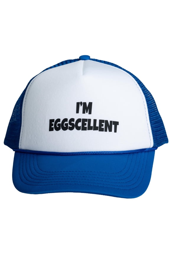 Im Eggscellent Trucker Hat Royal and White Snap On Adjustable Baseball Cap