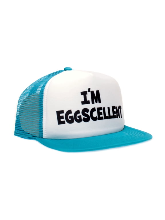 I'm Eggscellent Unisex-Adult Trucker Hat Flat One-Size Aqua/White