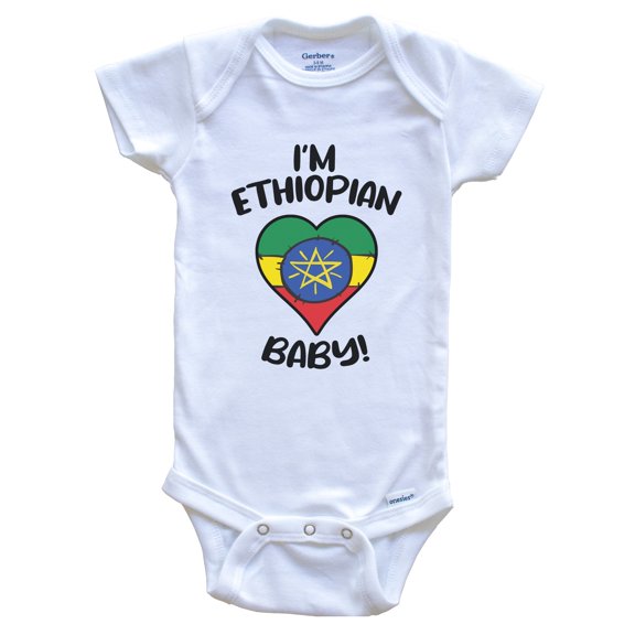 I'm Ethiopian Baby Funny Ethiopia Flag Heart Baby Bodysuit, 0-3 months white