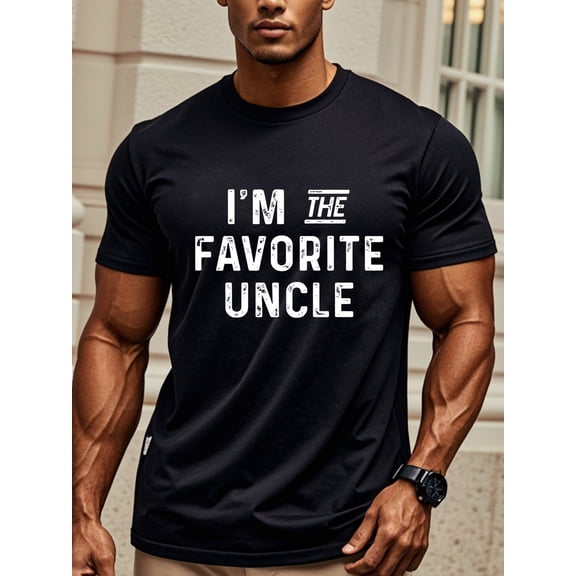 “I‘m the Favorite Uncle” 100% Cotton Crew Neck Short Sleeve Regular Fit T-Shirt, Breathable Weekend All-Season Casual for Valentine’s New Year Father’s Day Christmas Gift