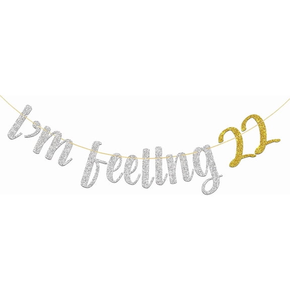 I'm Feeling 22 Banner, 22nd Birthday Banner/Cheers to 22 Years Party Supplies Silver Glitter