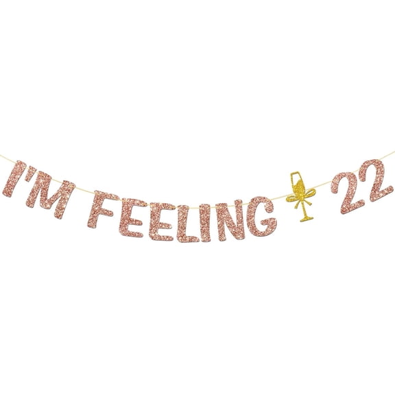 I'm Feeling 22 Banner - Happy 22nd Birthday - Cheers to 22 Years Birthday Party Decorations - Rose Gold Glitter