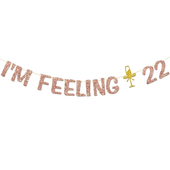 I'm Feeling 22 Banner - Happy 22nd Birthday - Cheers to 22 Years Birthday Party Decorations - Rose Gold Glitter