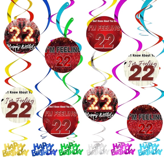 I'm Feeling 22 Party Decorations Hanging Swirl Sign Whirls Birthday Streamer Ceiling Decor Supplies 14 pcs