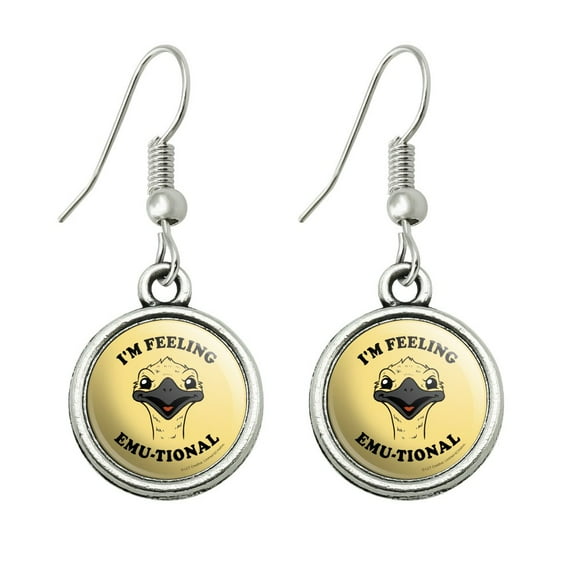 I'm Feeling Emu-tional Emotional Emu Funny Humor Novelty Dangling Drop Charm Earrings
