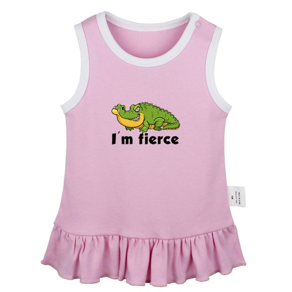 I'm Fierce Funny Dresses For Baby, Newborn Babies Animal Crocodile Pattern Skirts, Infant Princess Dress, 0-24M Kids Graphic Clothes (Pink Sleeveless Dresses, 6-12 Months)