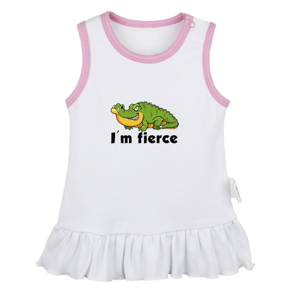 I'm Fierce Funny Dresses For Baby, Newborn Babies Animal Crocodile Pattern Skirts, Infant Princess Dress, 0-24M Kids Graphic Clothes (White Sleeveless Dresses, 12-18 Months)