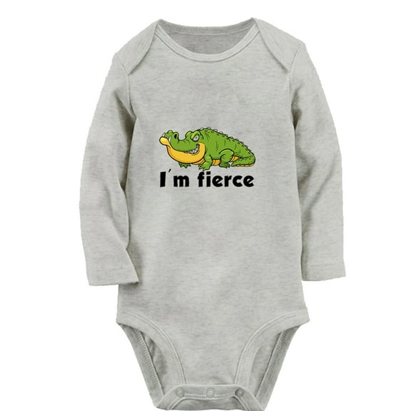I'm Fierce Funny Rompers, Newborn Baby Unisex Bodysuits, Infant Animal Crocodile Jumpsuits, Toddler 0-12 Months Kids Long Sleeves Oufits (Gray, 0-6 Months)