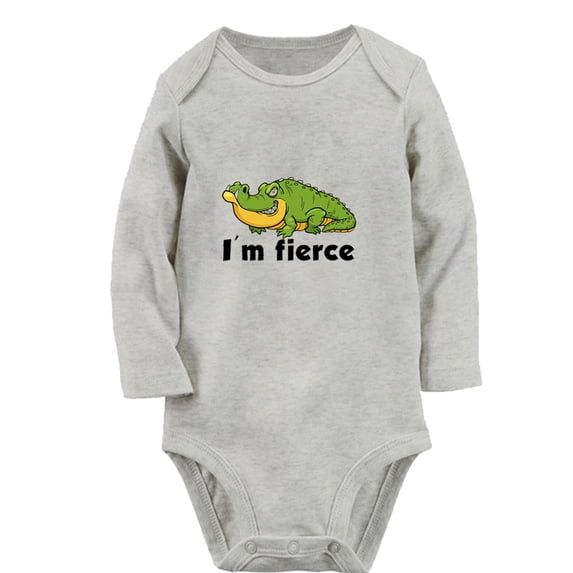 I'm Fierce Funny Rompers, Newborn Baby Unisex Bodysuits, Infant Animal Crocodile Jumpsuits, Toddler 0-12 Months Kids Long Sleeves Oufits (Gray, 0-6 Months)