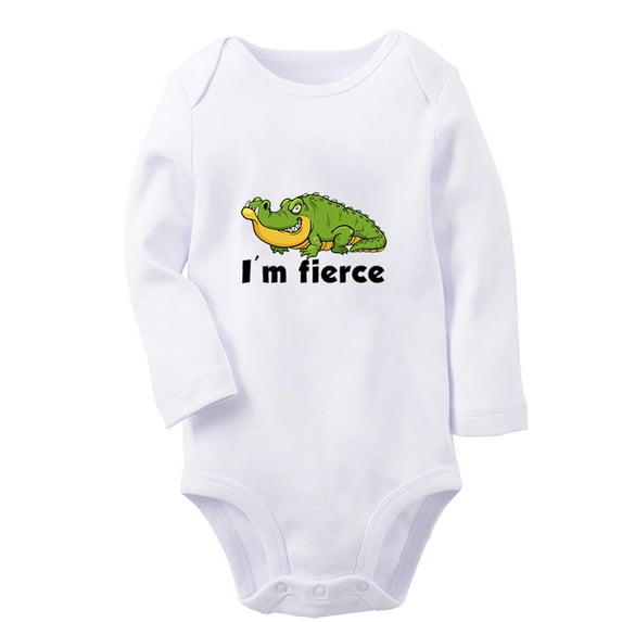 I'm Fierce Funny Rompers, Newborn Baby Unisex Bodysuits, Infant Animal Crocodile Jumpsuits, Toddler 0-12 Months Kids Long Sleeves Oufits (White, 0-6 Months)