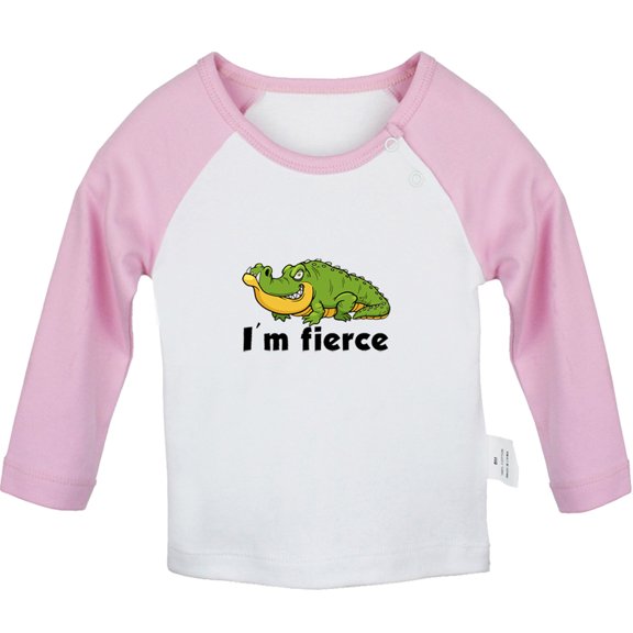I'm Fierce Funny T shirt For Baby, Newborn Babies Animal Crocodile T-shirts, Infant Tops, 0-24M Kids Graphic Tees Clothing (Long Pink Raglan T-shirt, 6-12 Months)