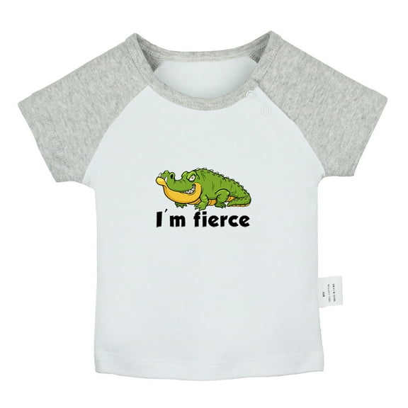 I'm Fierce Funny T shirt For Baby, Newborn Babies Animal Crocodile T-shirts, Infant Tops, 0-24M Kids Graphic Tees Clothing (Short Gray Raglan T-shirt, 12-18 Months)