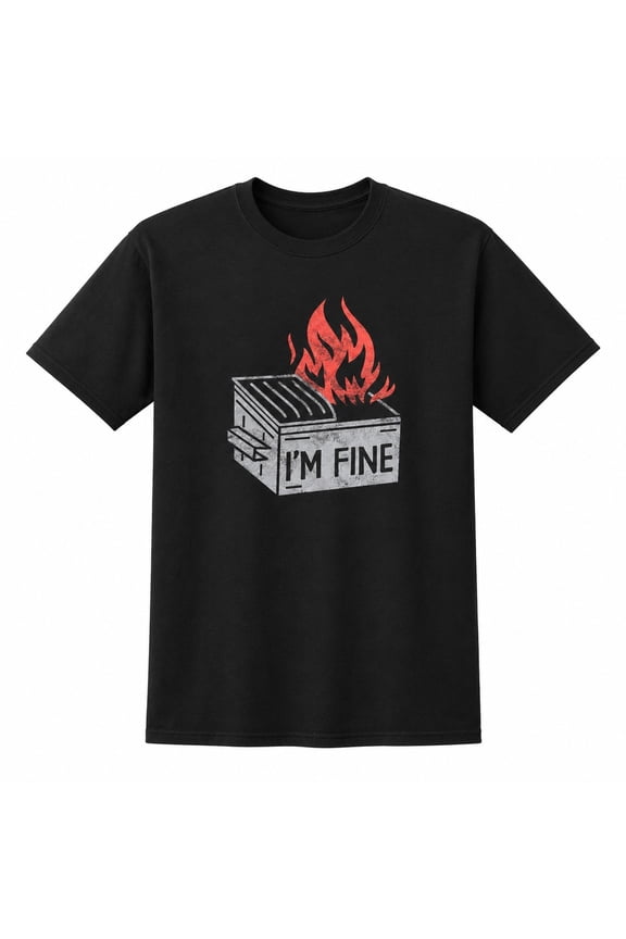 I'm Fine Dumpster Fire Graphic T-Shirt, Funny Sarcastic Unisex Tee