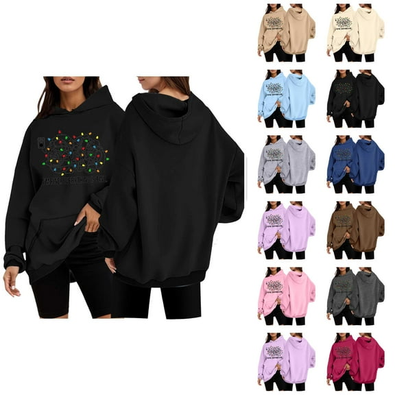 I'm Fine Everything Is Fine Funny Christmas Hoodies for Women Long Sleeve Holiday Hooded Sweatshirt with Pockets Pullover Top