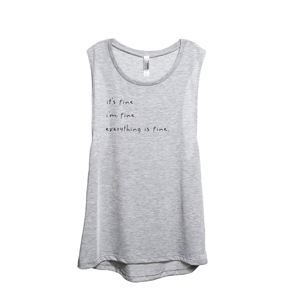 I'm Fine Everything Is Fine Women's Fashion Sleeveless Muscle Workout Yoga Tank Top Sport Grey Medium