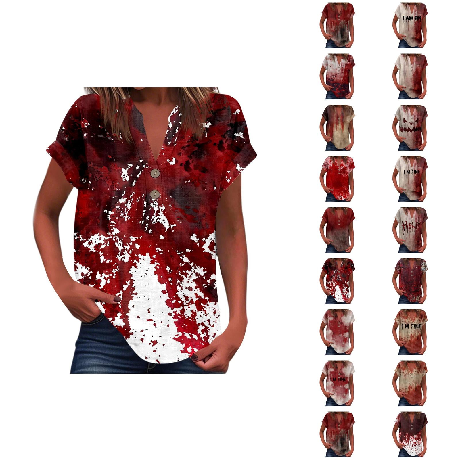 I #39 m Fine Halloween Tshirts Women 2025 Short Sleeve Button Stand Collar I #39 m Fine Halloween Tshirts Women 2025 Short Sleeve Button Stand Collar