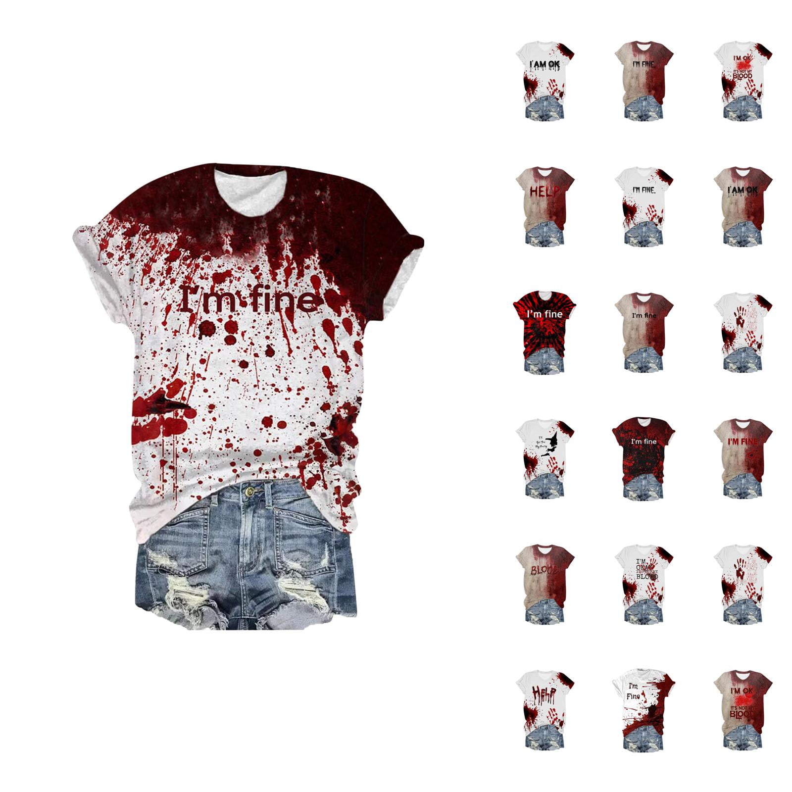 I #39 m Fine Halloween Tshirts Women 2025 Short Sleeve Crewneck Funny Scary I #39 m Fine Halloween Tshirts Women 2025 Short Sleeve Crewneck Funny Scary