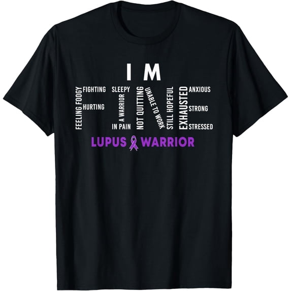 t-shirt I'm Fine Lupus Warrior Lupus Awareness Month Purple Ribbon T-Shirt mens,black,women,funny,journey,Crew Neck, Short Sleeve,printing
