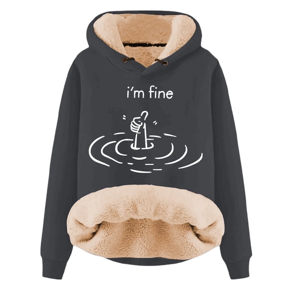 I'm Fine Print Hoodie for Women Fleece Lined Long Sleeve Sweatshirt Fall Casual Pullover