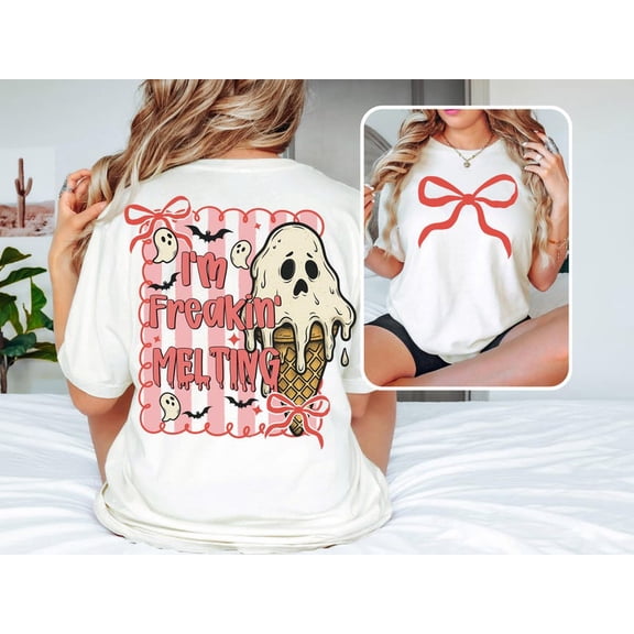 I'm Freakin' Melting Shirt, Cute Ghost Ice Cream Tee, Coquette Halloween Summer T-Shirt, Creepy Cute Spooky Season Graphic Shirt