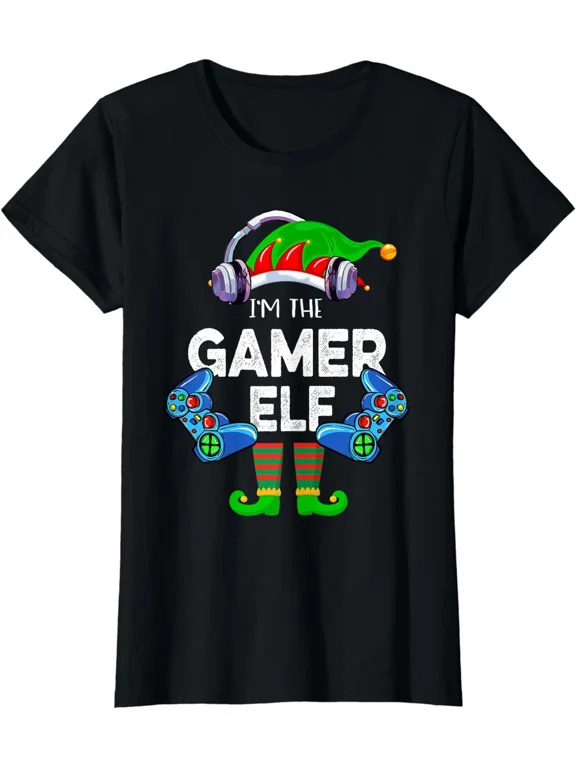 I'm Gamer Elf Funny Christmas Xmas Holiday Matching Ladies' Crewneck T-Shirt