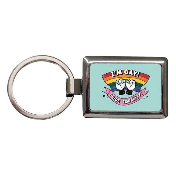 I'm Gay Pride Equality LGBTQ Rainbow Metal Rectangle Keychain