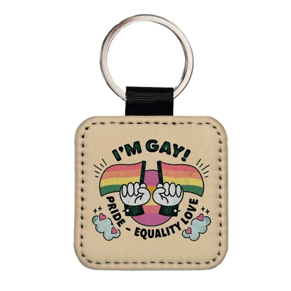 I'm Gay Pride Rainbow LGBTQ Faux Leather Square Keychain