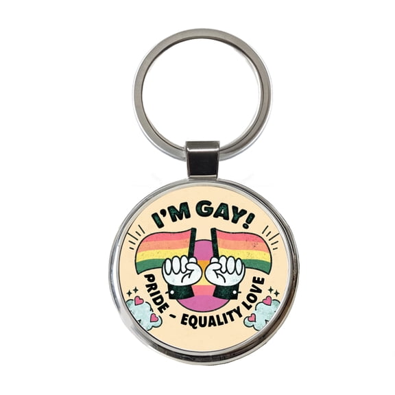 I'm Gay Pride Rainbow LGBTQ Metal Round Keychain