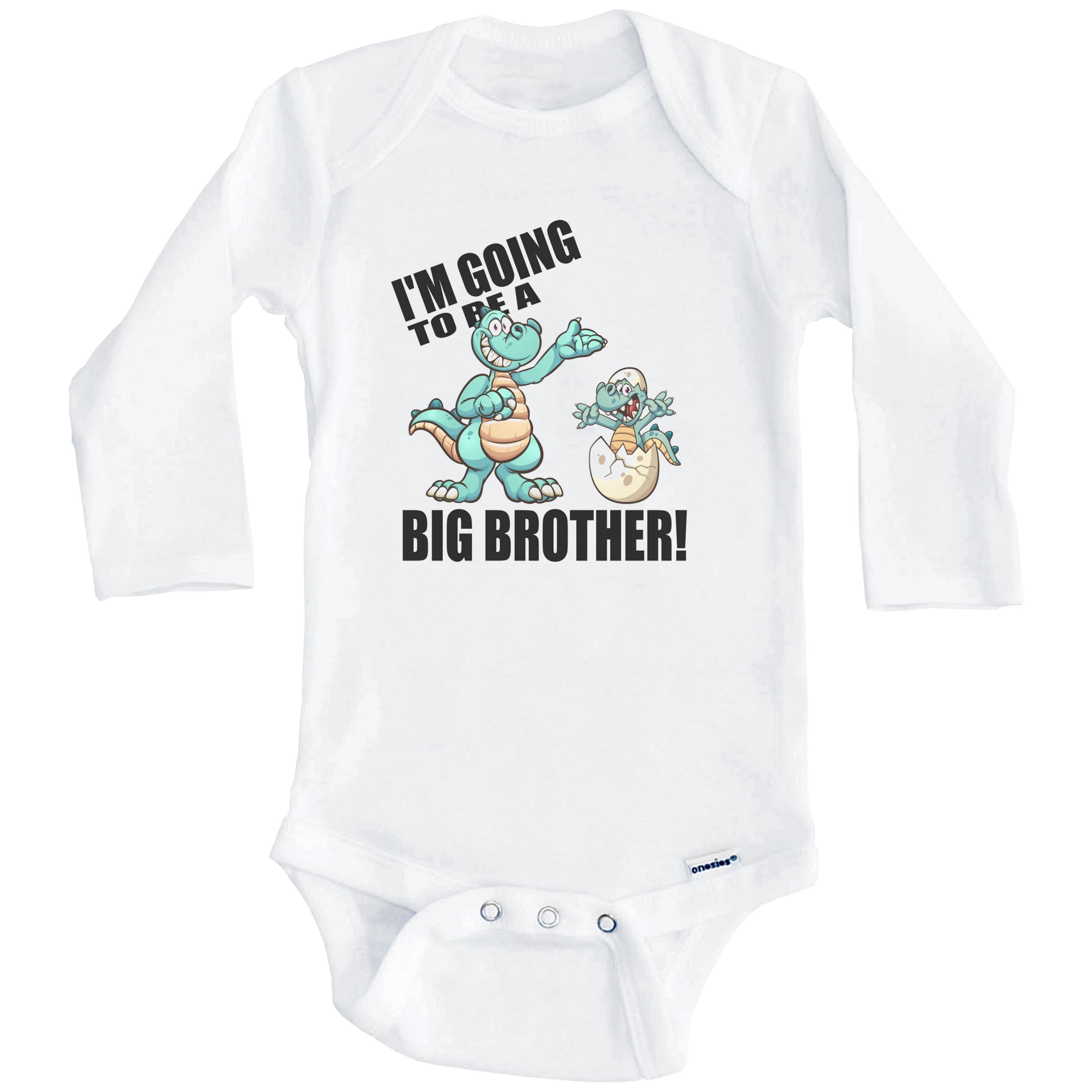 I'm Going To Be A Big Brother Dinosaur Baby Announcement One Piece Baby Bodysuit (Long Sleeve), 6-9 Months White