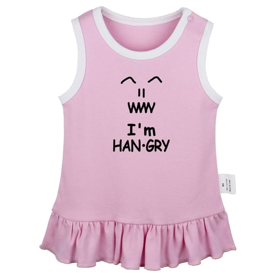 I'm Hangry Novelty Dresses For Baby, Newborn Babies Skirts, Infant Princess Dress, 0-24M Kids Graphic Clothes (Pink Sleeveless Dresses, 12-18 Months)