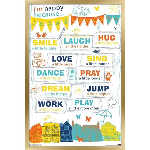 I'm Happy Wall Poster, 14.725" x 22.375", Framed