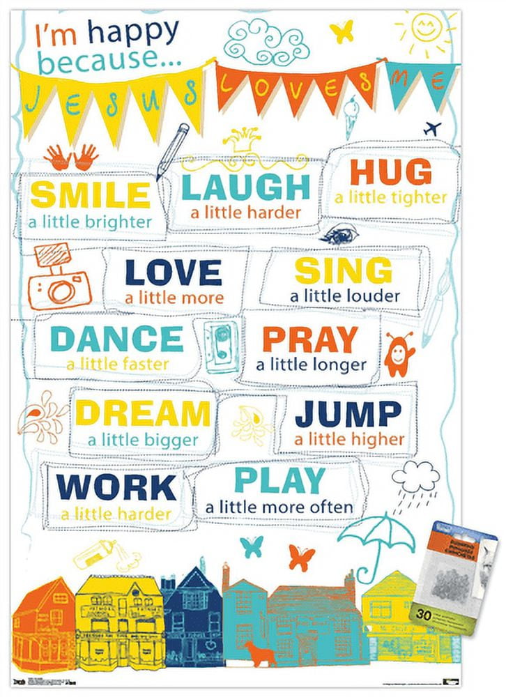 I'm Happy Wall Poster with Push Pins, 22.375" x 34"