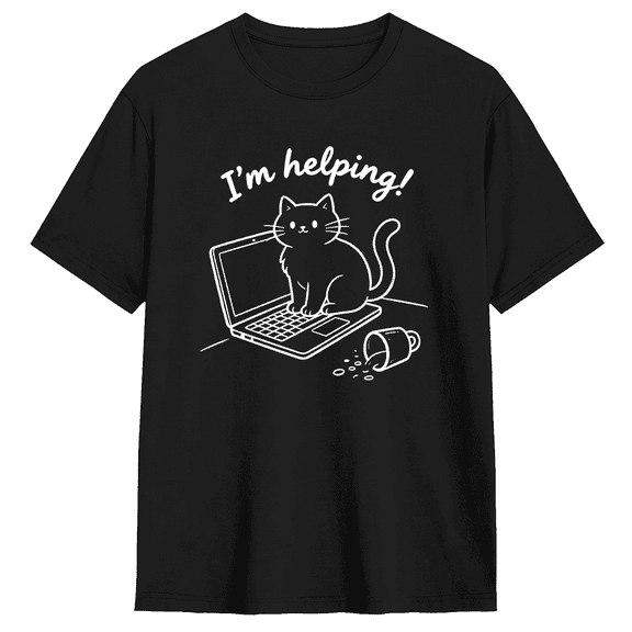 I'm Helping Cat On Laptop Vintage Graphic Tee For Men And Women, Cat Lover Funny Cotton Short Sleeves T-Shirt