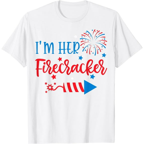 I'm Her Firecracker 4th Of July His Her Matching Couple T-Shirt , White