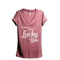 thumbnail image 1 of I'm Here At Last Lucky You Women's Fashion Relaxed V-Neck T-Shirt Tee Heather Rouge Medium, 1 of 3