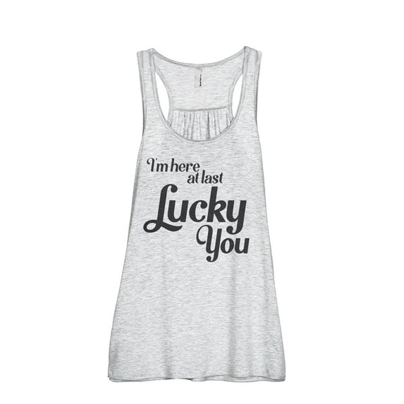 I'm Here At Last Lucky You Women's Fashion Sleeveless Flowy Racerback Workout Yoga Tank Top Sport Grey X-Large