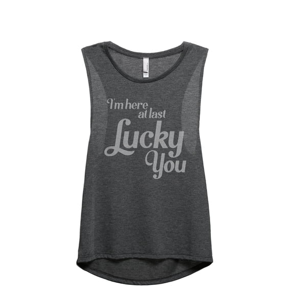 I'm Here At Last Lucky You Women's Fashion Sleeveless Muscle Workout Yoga Tank Top Charcoal Grey X-Large