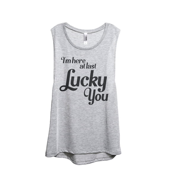 I'm Here At Last Lucky You Women's Fashion Sleeveless Muscle Workout Yoga Tank Top Sport Grey 2X-Large