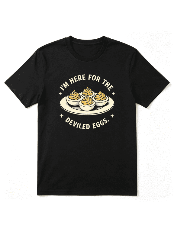 I'm Here For The Deviled Eggs Cool Graphic Tee for Men and Women, Funny BBQ Cotton Short Sleeves T-Shirt